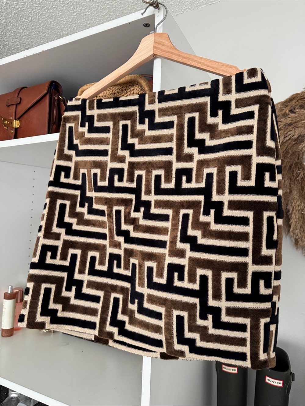 Sevier pencil skirts Custom Geometric Pattern suede skirt Brown, Black & tan